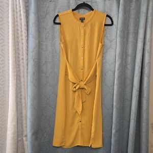 Mustard Sleeveless Sheath Midi Dress With Tie Detail